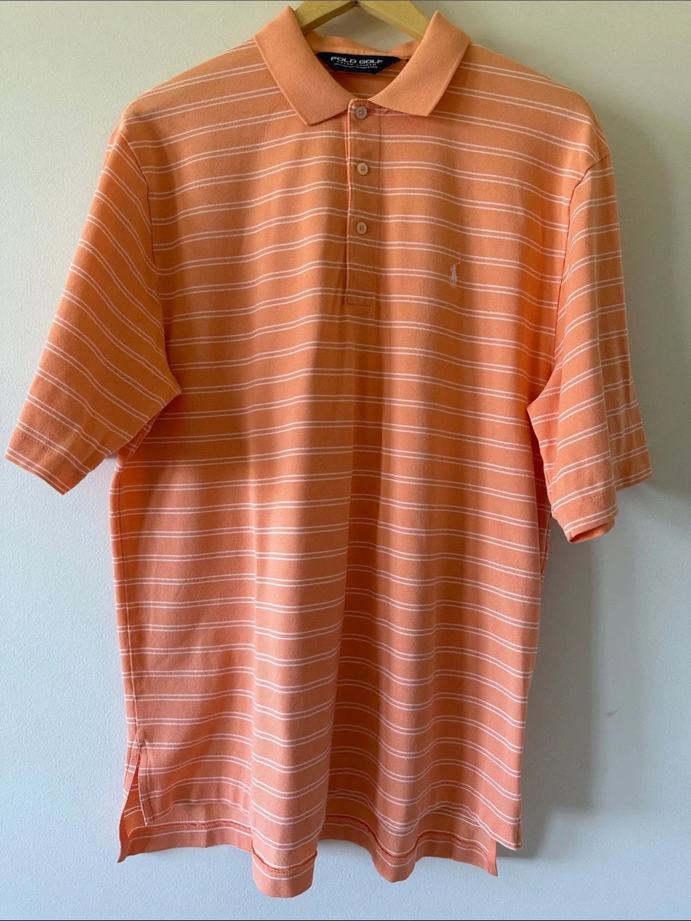 Ralph Lauren Polo Golf Orange Striped Polo with White Pony Logo Size Large
